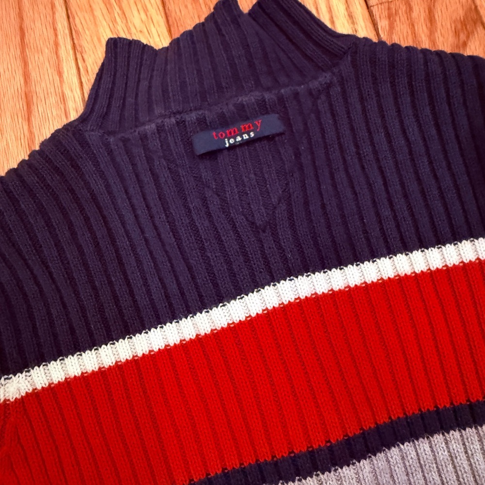 VTG TH Colorblock Women's Sweater Star Zip elbow patch patriotic heritage - Picture 6 of 6
